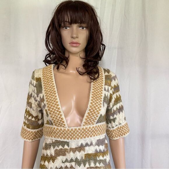 Rare Jean Varon vintage 1970’s ombre geometric wool knit boho maxi dress S - Picture 4 of 16